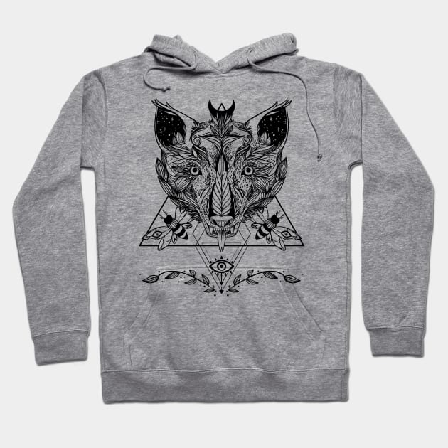 Star Wolf With Moths, Geometric Pattern, Third Eye, And Crescent Moon Hoodie by cellsdividing